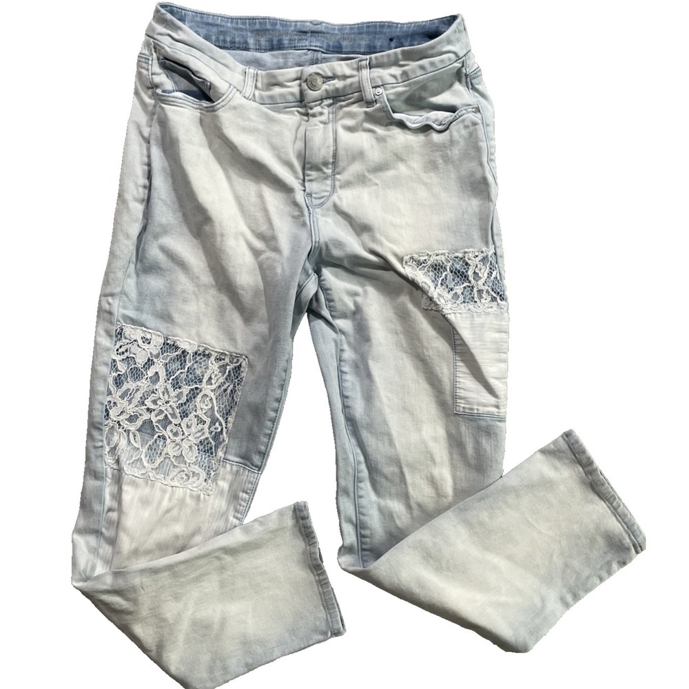 Chicos Jeans So Slimming Girlfriend Ankle Patchwork Lace Lt. Wash .5